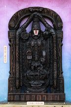 12″ Sacred Tirupathi Balaji with Lakshmi Wall Hanging for Pooja & Home Décor | Handcrafted Wood Carving