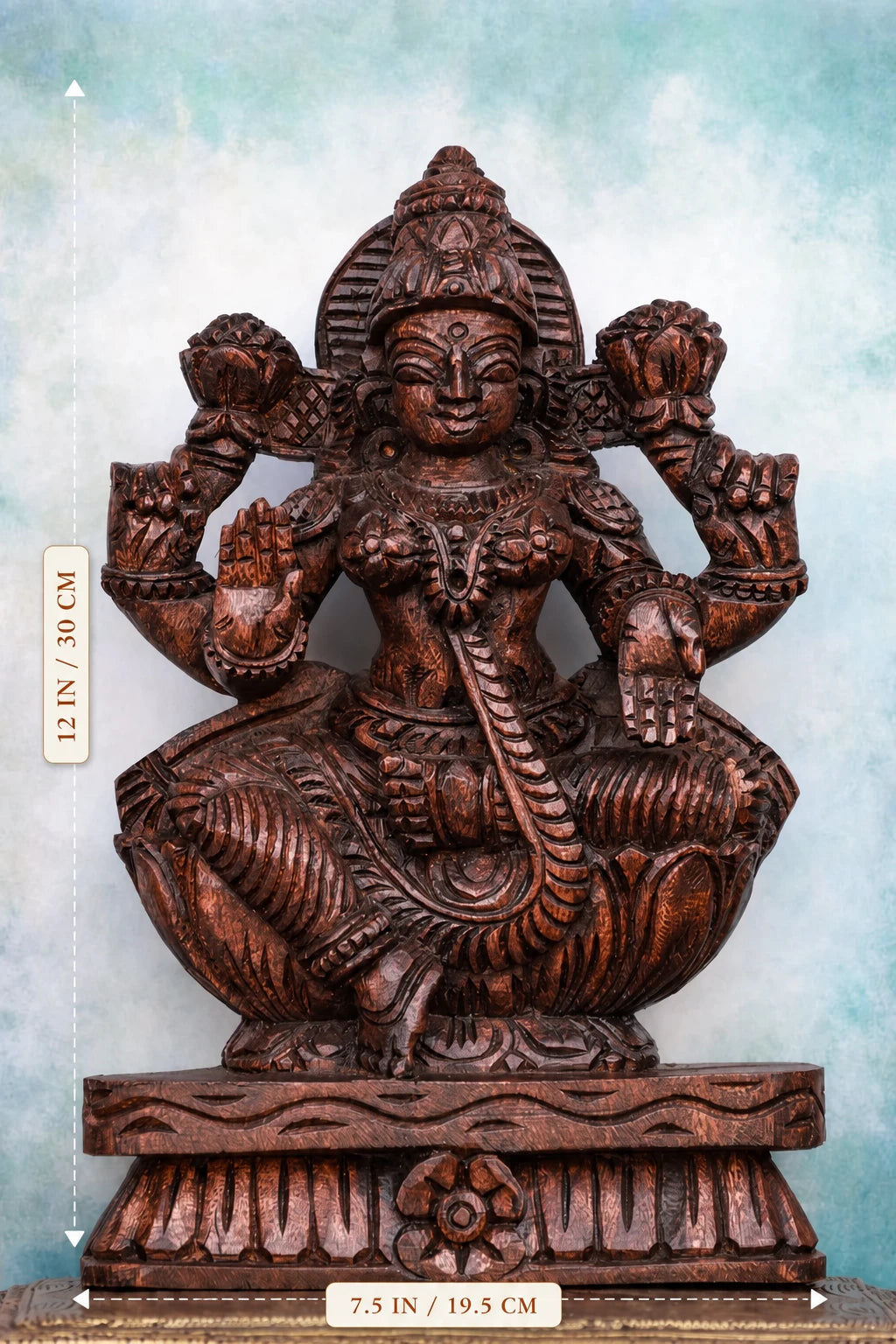 12″ Graceful Lakshmi Idol for Pooja & Home Décor | Handcrafted Wood Carving