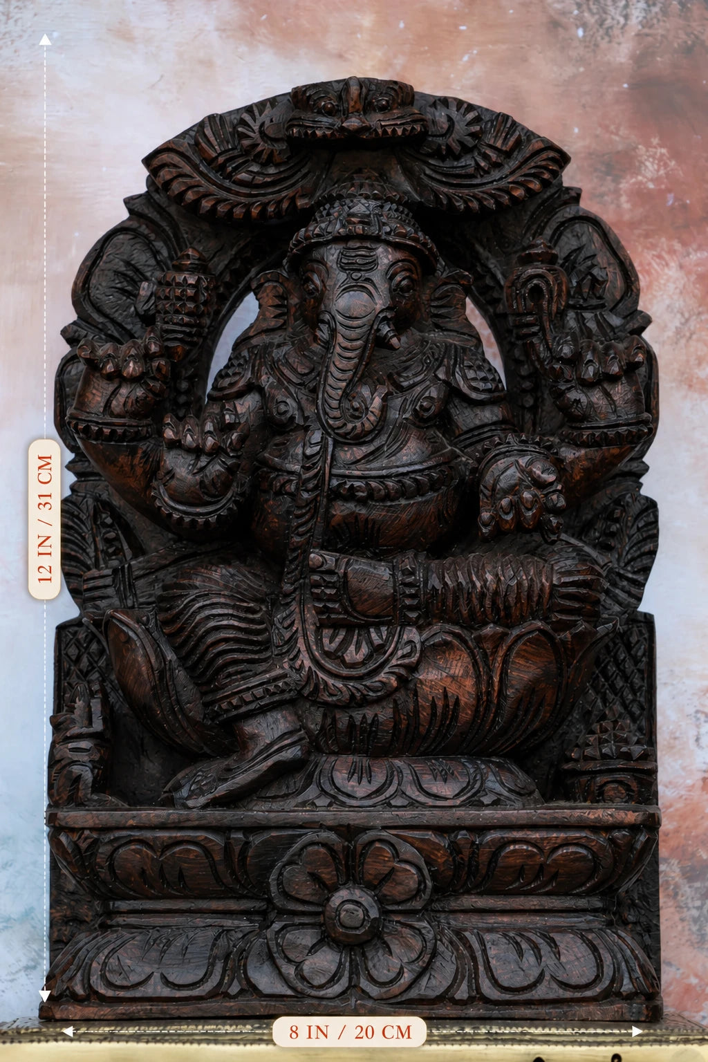 12″ Majestic Ganesha with Arch Wall Hanging for Pooja & Home Décor | Handcrafted Wood Carving
