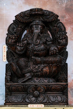 12″ Majestic Ganesha with Arch Wall Hanging for Pooja & Home Décor | Handcrafted Wood Carving