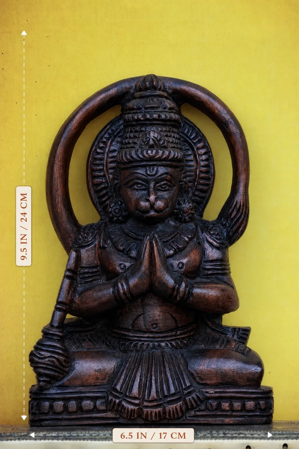 9″ Serene Sitting Hanuman Idol for Pooja & Home Décor | Handcrafted Wood Carving