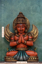 9″ Sacred Sitting Garudan Idol for Pooja &amp; Home Décor | Handcrafted Wood Carving | Antique Colour Finish