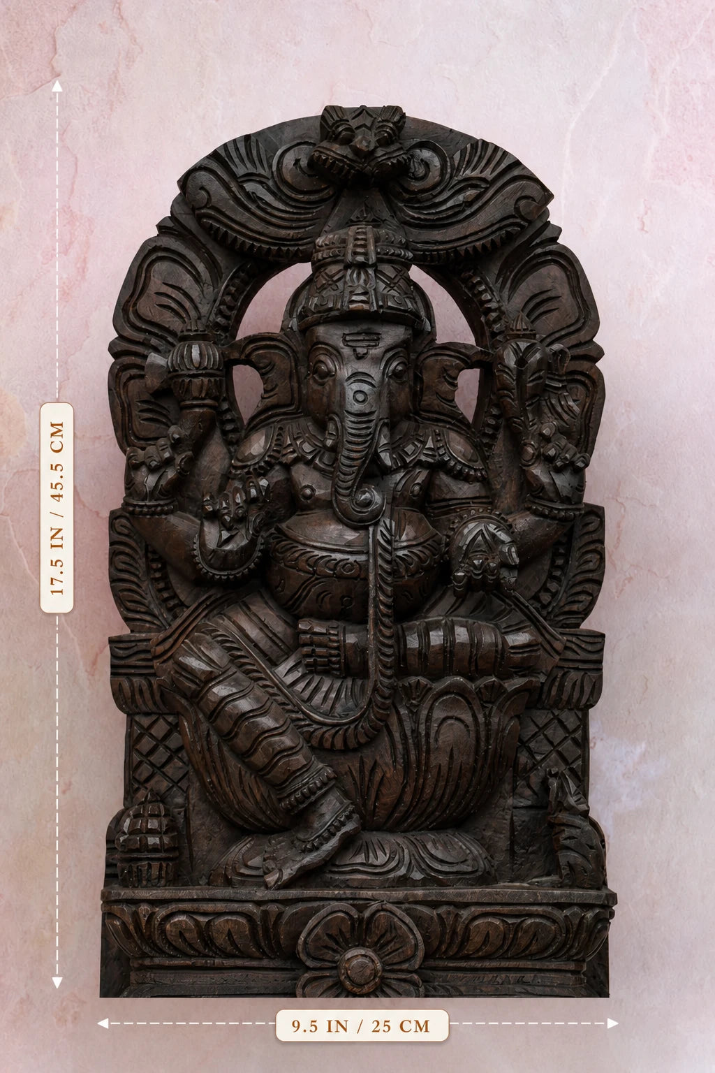 18″ Majestic Ganesha Idol for Pooja & Home Décor | Handcrafted Wood Carving