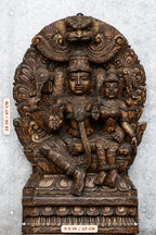 18″ Ornate Lakshmi Narayan with Arch for Pooja & Home Décor | Handcrafted Wood Carving