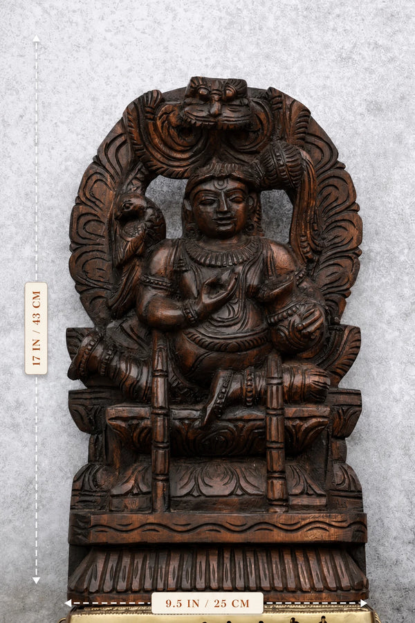 18″ Playful Butter Krishna with Arch for Pooja & Home Décor | Handcrafted Wood Carving dimensions