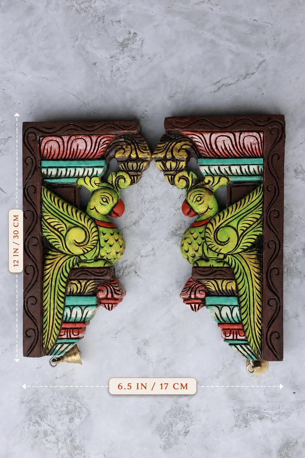 12″ Decorative Parrot Wall Brackets for Home Décor | Handcrafted Wood Carving
