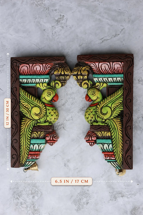 12″ Decorative Parrot Wall Brackets for Home Décor | Handcrafted Wood Carving