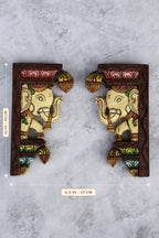 12″ Traditional Elephant Wall Brackets for Home Décor | Handcrafted Wooden Carving