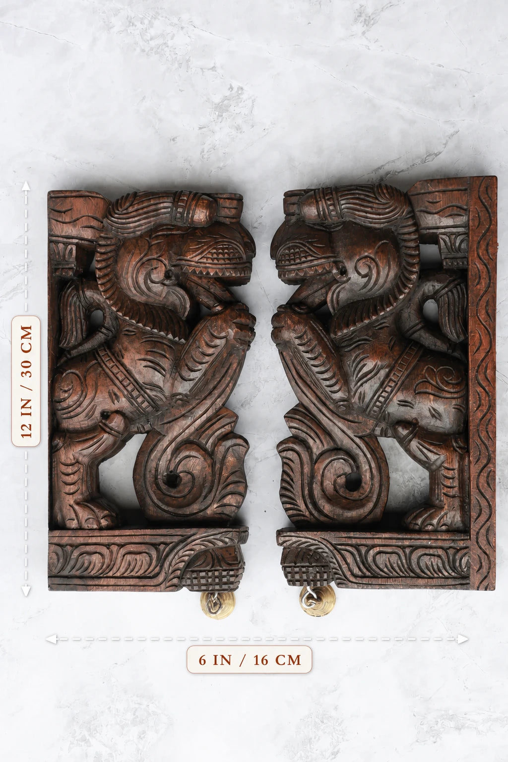 12″ Heritage Yazhi Wall Brackets for Home Décor | Handcrafted Wooden Carving