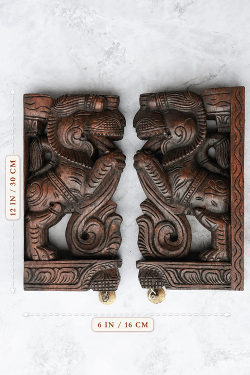 12″ Heritage Yazhi Wall Brackets for Home Décor | Handcrafted Wooden Carving