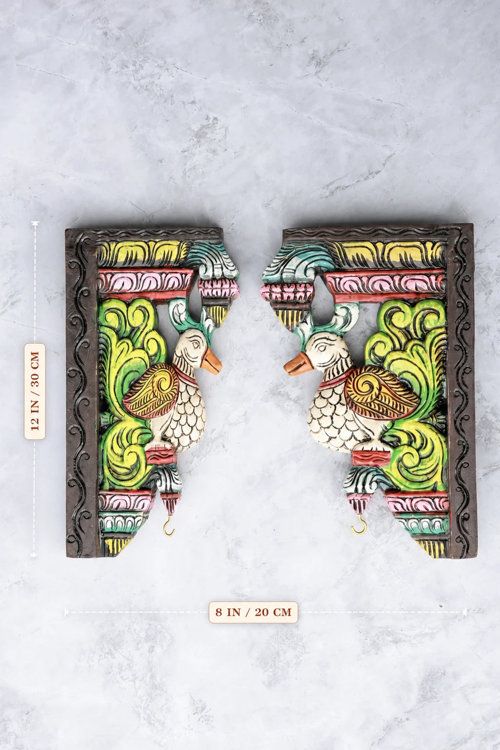 12″ Artistic Parrot Wall Brackets for Home Décor | Handcrafted Wood Carving | Antique Colour Finish