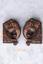 8″ Classic Elephant Head Wall Brackets for Home Décor | Handcrafted Wood Carving