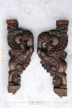 18″ Ornate Gajayazhi Wall Brackets for Home Décor | Handcrafted Wood Carving