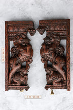 18″ Temple-Style Yazhi Wall Brackets for Home Décor & Pooja | Handcrafted Wood Carving