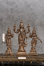 6″ Perumal Set with Sridevi &amp; Bhudevi | Handcrafted Panchaloha Idols | Polished Finish