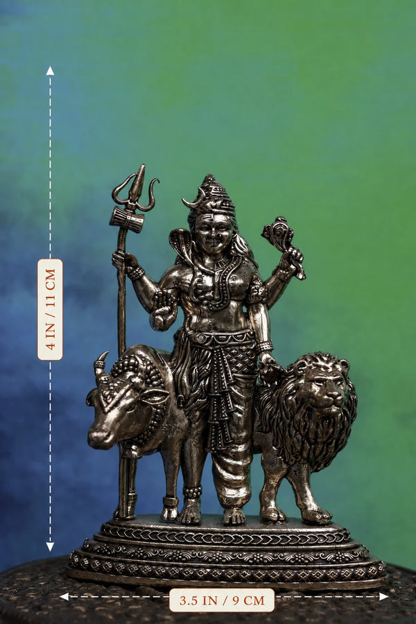 4″ Ardhanareeswar Idol for Pooja &amp; Home Décor | Super Fine Brass | Antique Polish dimensions