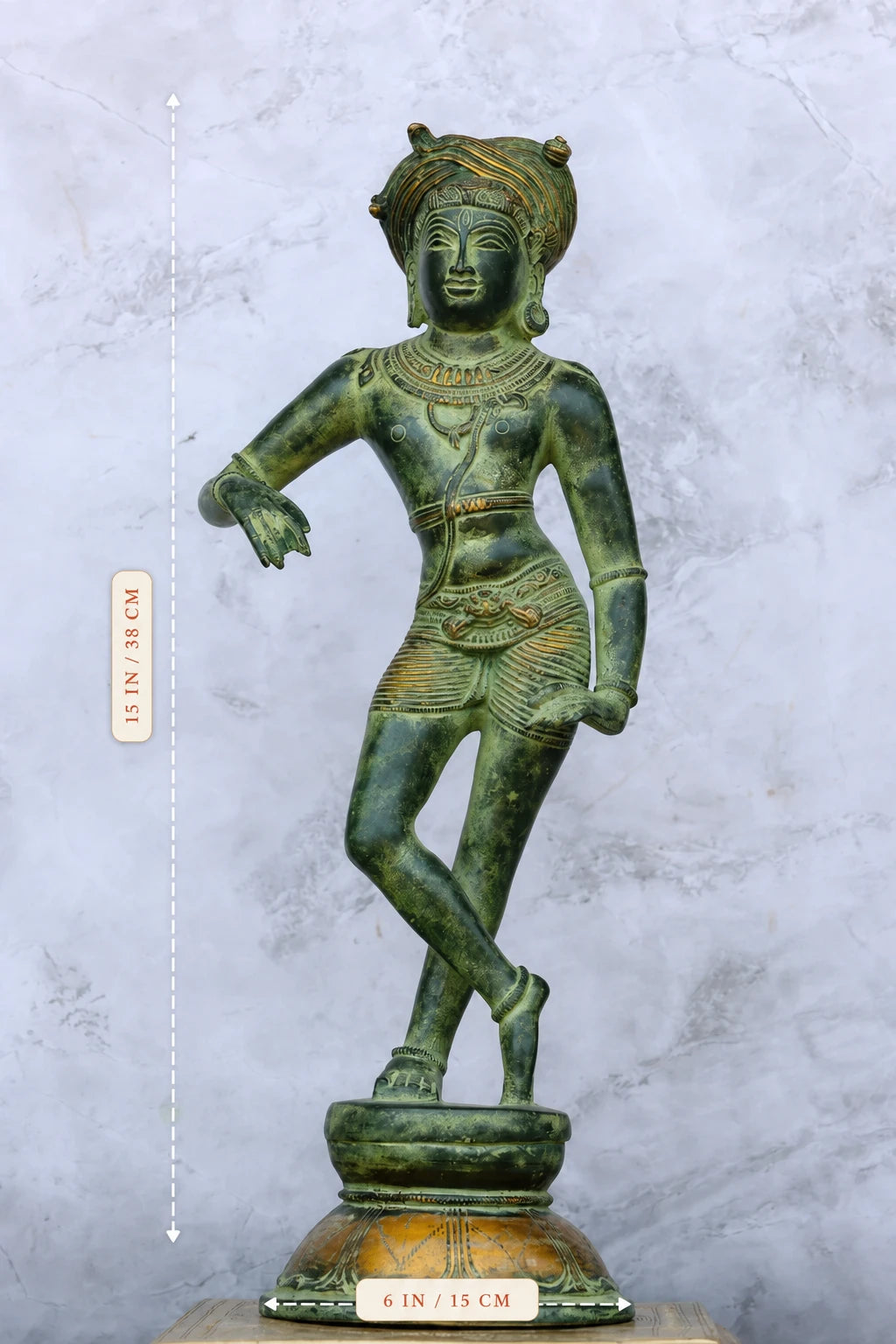 15″ Rishabadevar | Handcrafted Brass | Green & Gold Finish