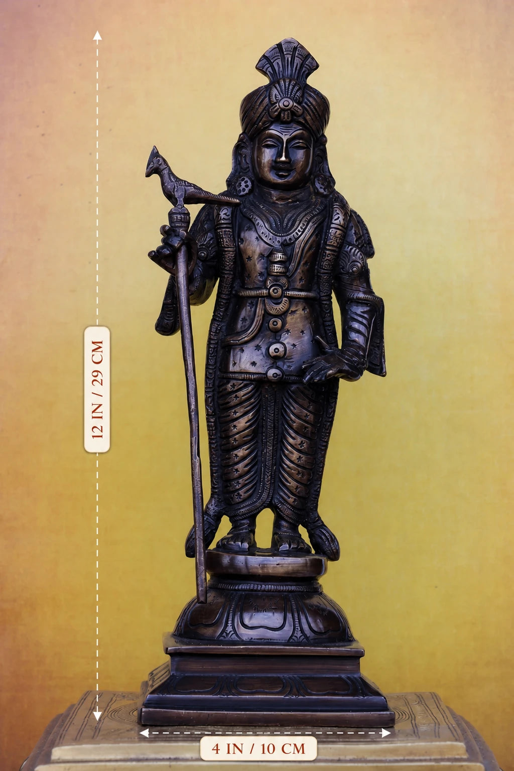 12″ Raja Alangara Murugan (Palani) | Handcrafted Brass | Antique Brown Finish