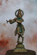 Flute Krishna | Handcrafted Panchaloha | Green Patina Finish