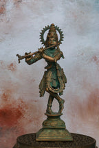 Flute Krishna | Handcrafted Panchaloha | Green Patina Finish