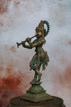 Flute Krishna | Handcrafted Panchaloha | Green Patina Finish