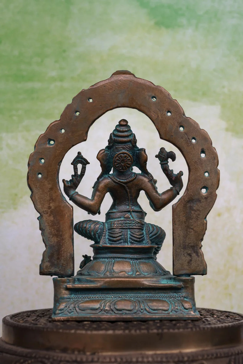 5″ Lord Ganesha Idol with Arch | Handcrafted Panchaloha | Green Patina