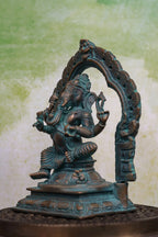 5″ Lord Ganesha Idol with Arch | Handcrafted Panchaloha | Green Patina
