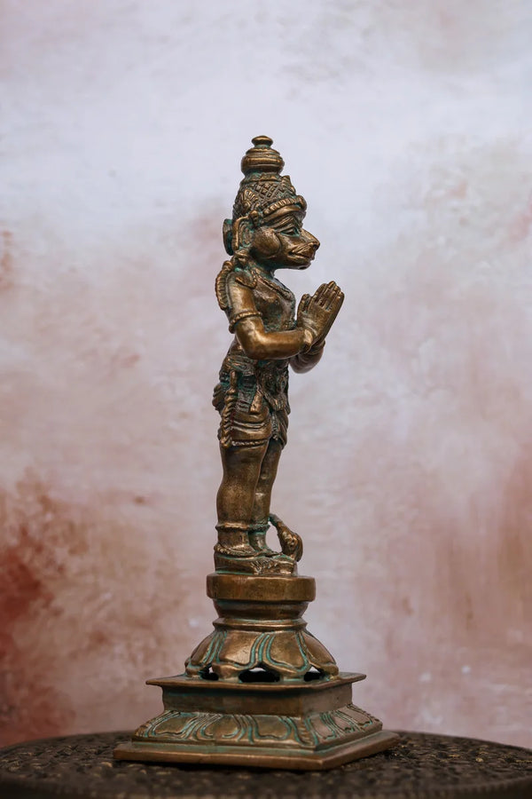 5.5″ Standing Hanuman in Anjali Mudra | Handcrafted Panchaloha | Green Patina dimensions