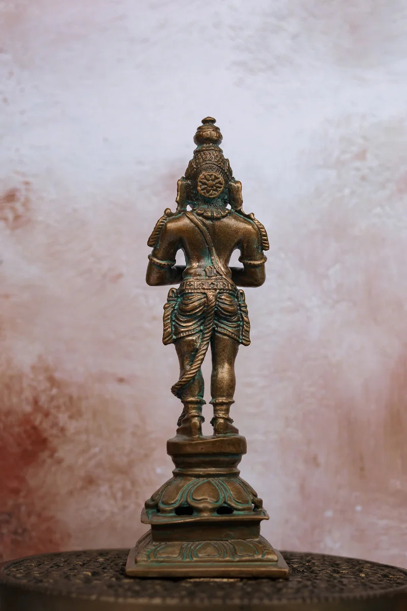 5.5″ Standing Hanuman in Anjali Mudra | Handcrafted Panchaloha | Green Patina