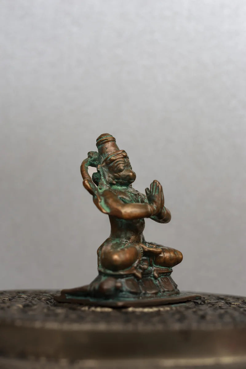 2.5″ Sitting Hanuman in Anjali Mudra | Handcrafted Panchaloha | Green Patina