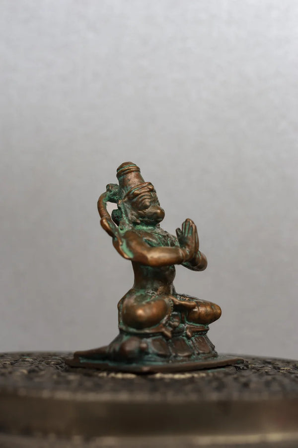 2.5″ Sitting Hanuman in Anjali Mudra | Handcrafted Panchaloha | Green Patina dimensions