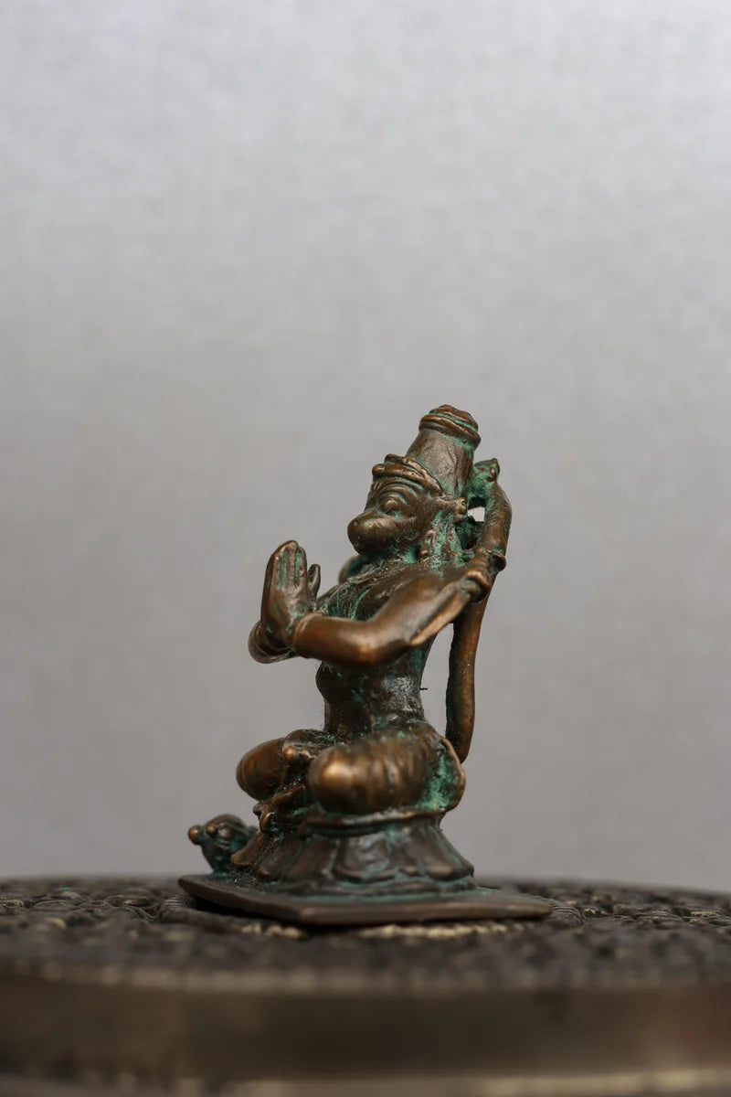 2.5″ Sitting Hanuman in Anjali Mudra | Handcrafted Panchaloha | Green Patina