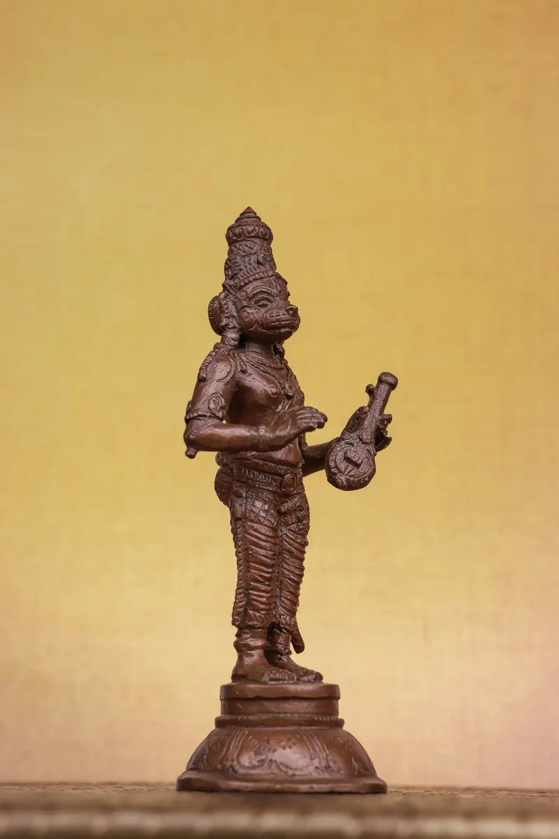 6″ Hanuman with Veena (Rare Form) | Handcrafted Panchaloha | Wood Patina