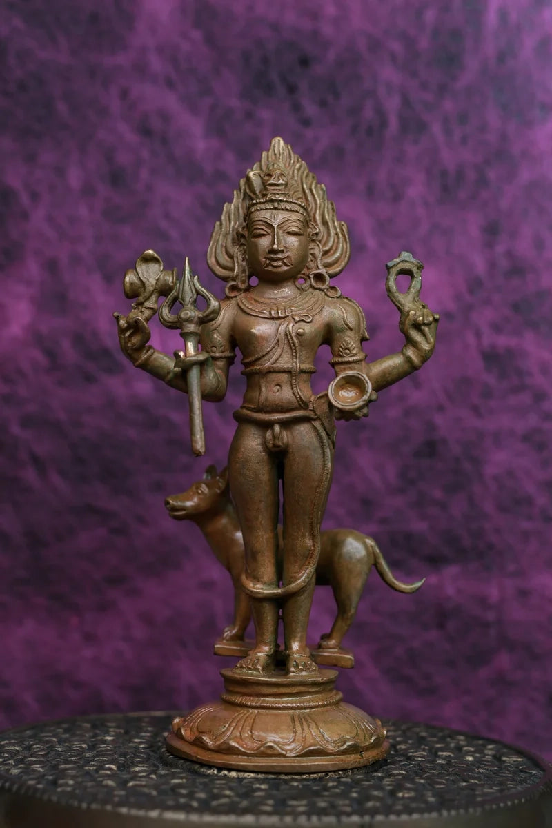 5″ Kala Bhairava Idol | Handcrafted Panchaloha | Wood Patina