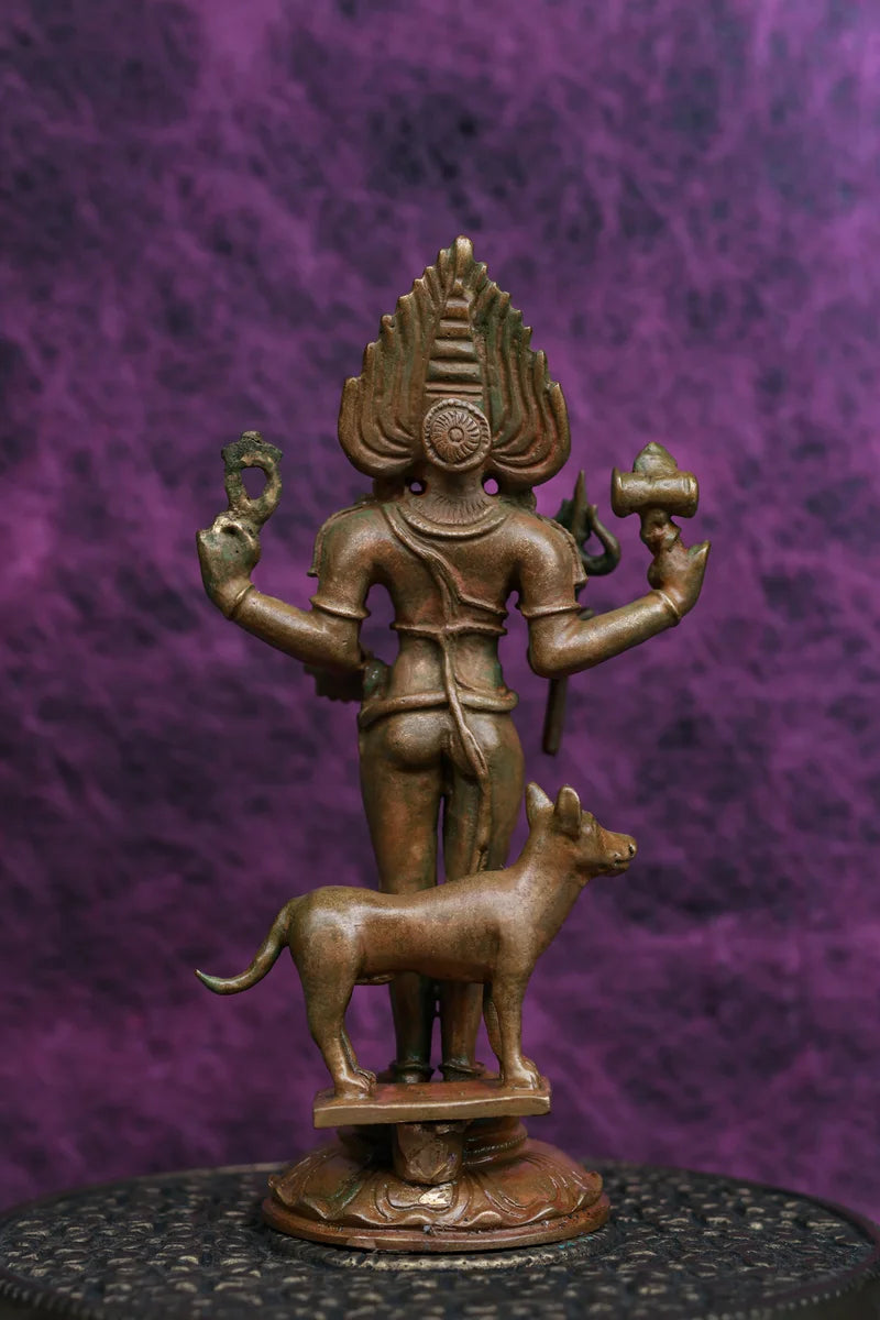 5″ Kala Bhairava Idol | Handcrafted Panchaloha | Wood Patina