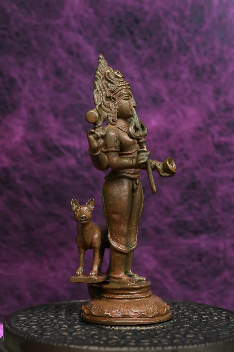 5″ Kala Bhairava Idol | Handcrafted Panchaloha | Wood Patina