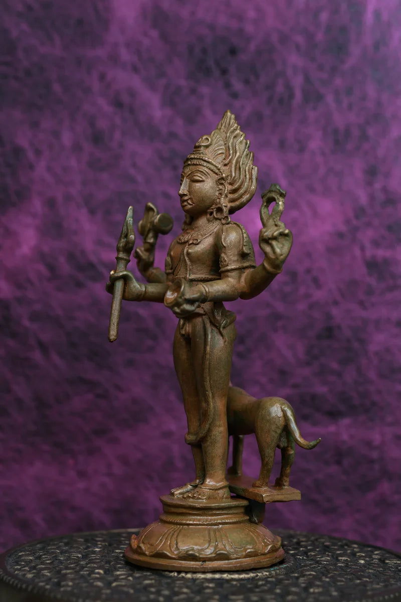 5″ Kala Bhairava Idol | Handcrafted Panchaloha | Wood Patina