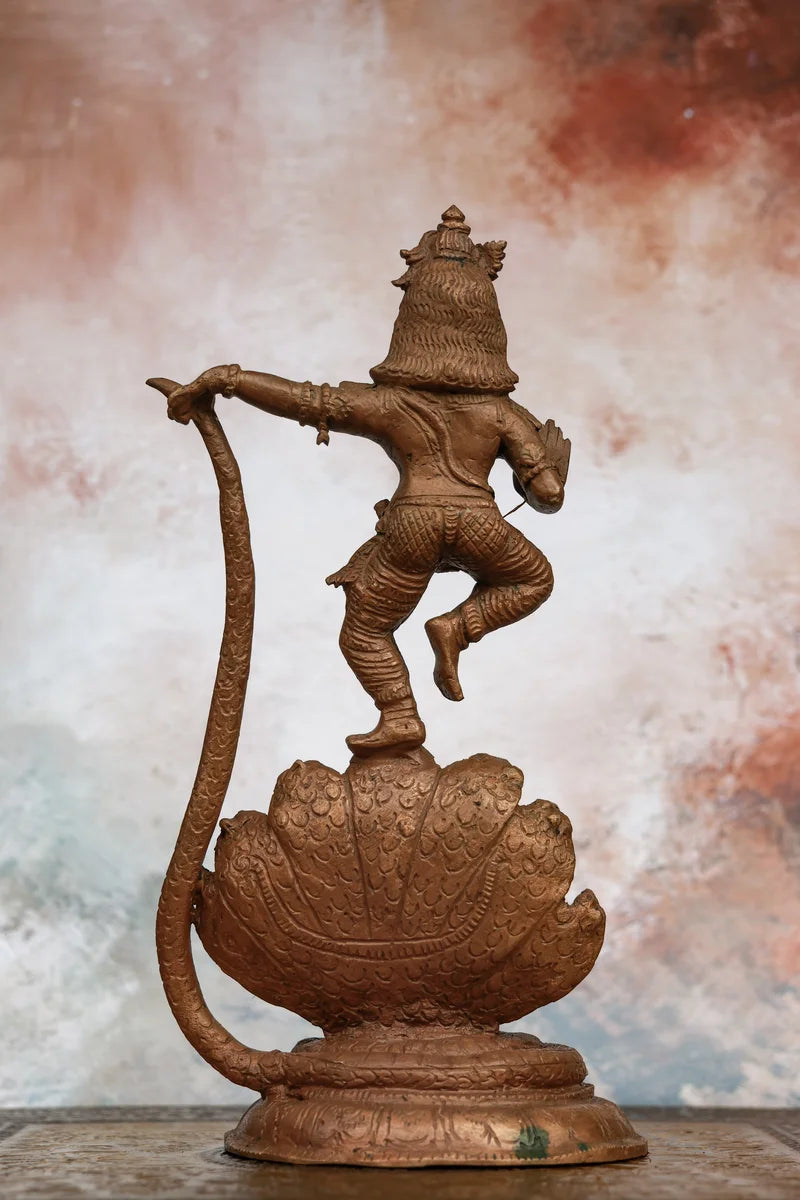 8″ Kalinga Krishna | Handcrafted Panchaloha | Wood Patina Finish