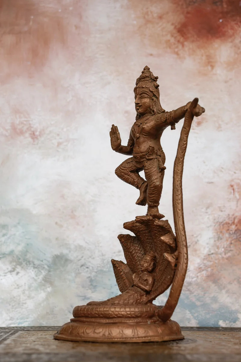 8″ Kalinga Krishna | Handcrafted Panchaloha | Wood Patina Finish