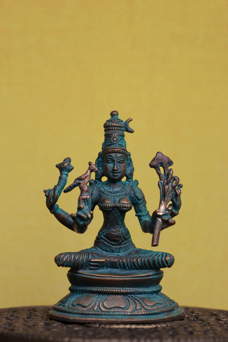 3″ Kamakshi Amman Idol | Handcrafted Panchaloha | Green Patina