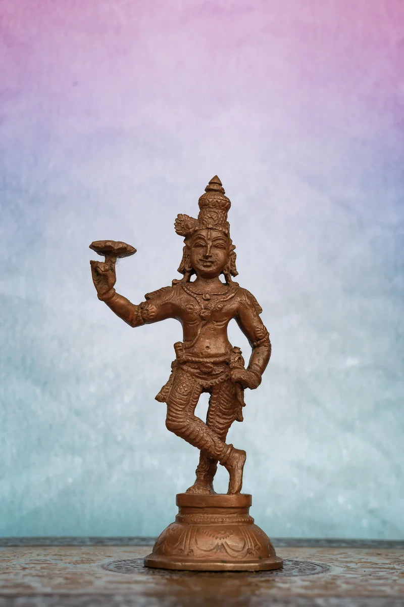 6″ Krishna with Sudarshana Chakra | Handcrafted Panchaloha | Wood Patina