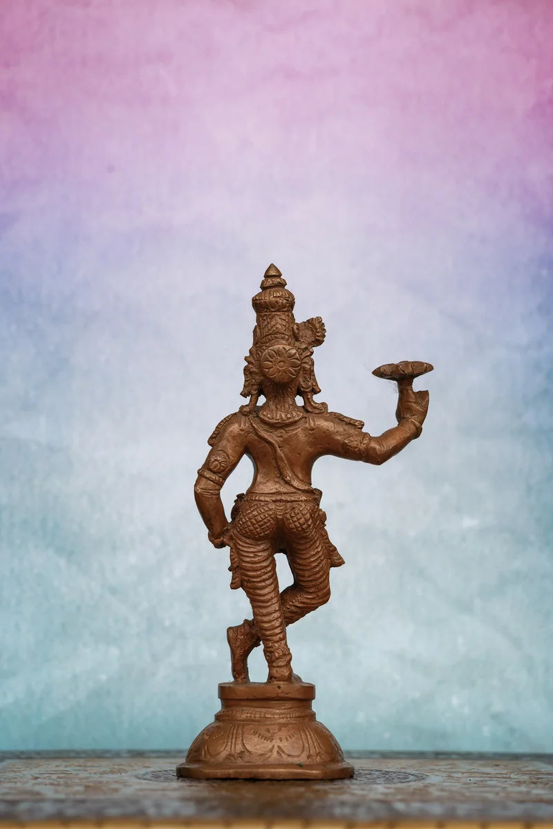 6″ Krishna with Sudarshana Chakra | Handcrafted Panchaloha | Wood Patina