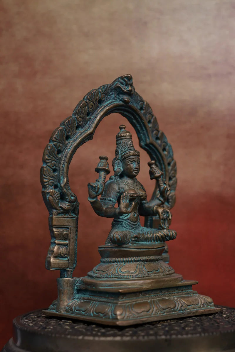 5″ Divine Mahalakshmi with Arch | Handcrafted Panchaloha | Green Patina