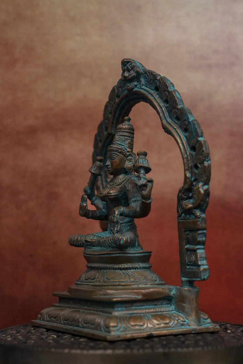 5″ Divine Mahalakshmi with Arch | Handcrafted Panchaloha | Green Patina