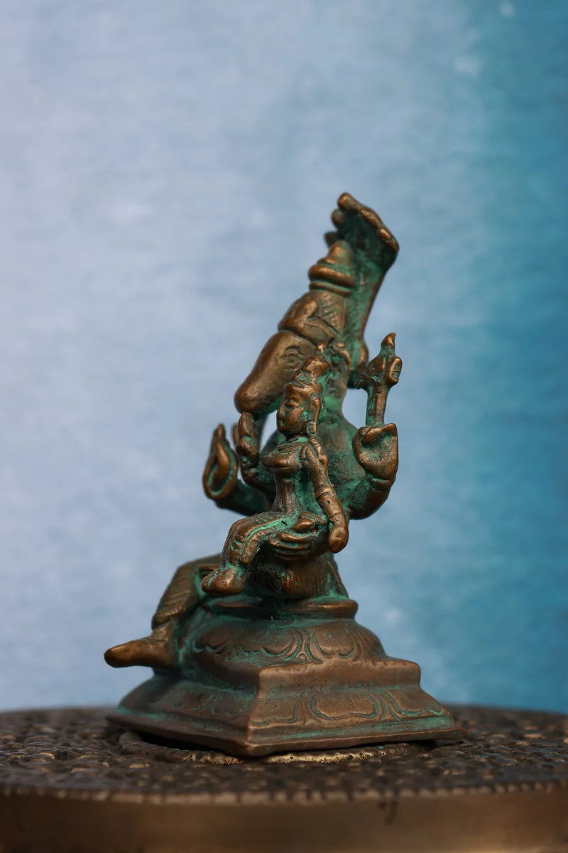3″ Lakshmi Hayagriva Idol | Handcrafted Panchaloha | Green Patina