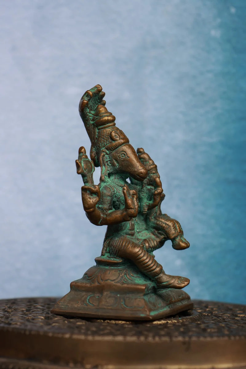 3″ Lakshmi Hayagriva Idol | Handcrafted Panchaloha | Green Patina
