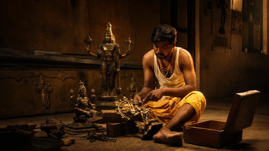 Cast by hand, in the tradition of the Cholas