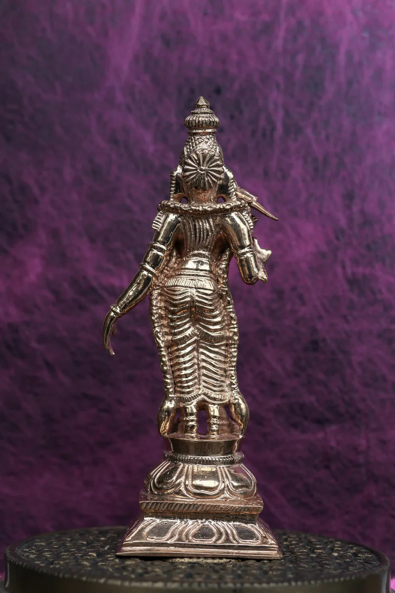 6″ Meenakshi Amman with Parrot | Handcrafted Panchaloha Idol | Polished Finish