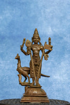 5.5″ Lord Murugan with Vel &amp; Peacock | Handcrafted Panchaloha | Wood Patina