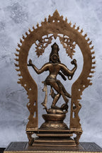 17″ Divine Nataraja with Arch | Handcrafted Brass | Antique Brown Finish